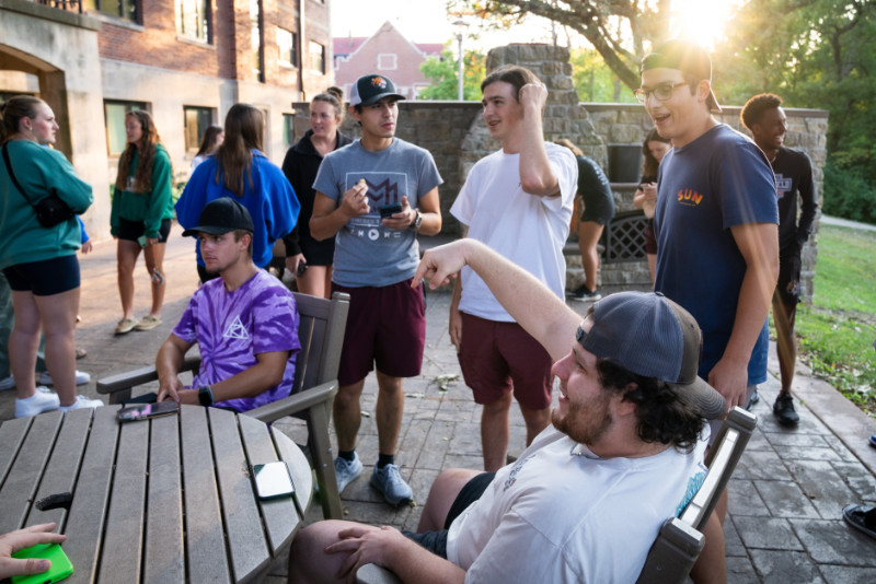 Students hanging out on the patio