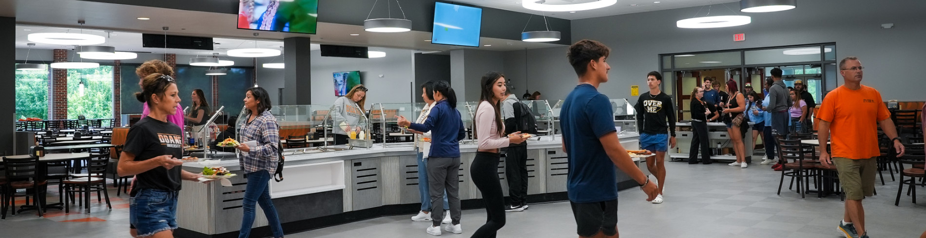 Students having lunch in the cafeteria