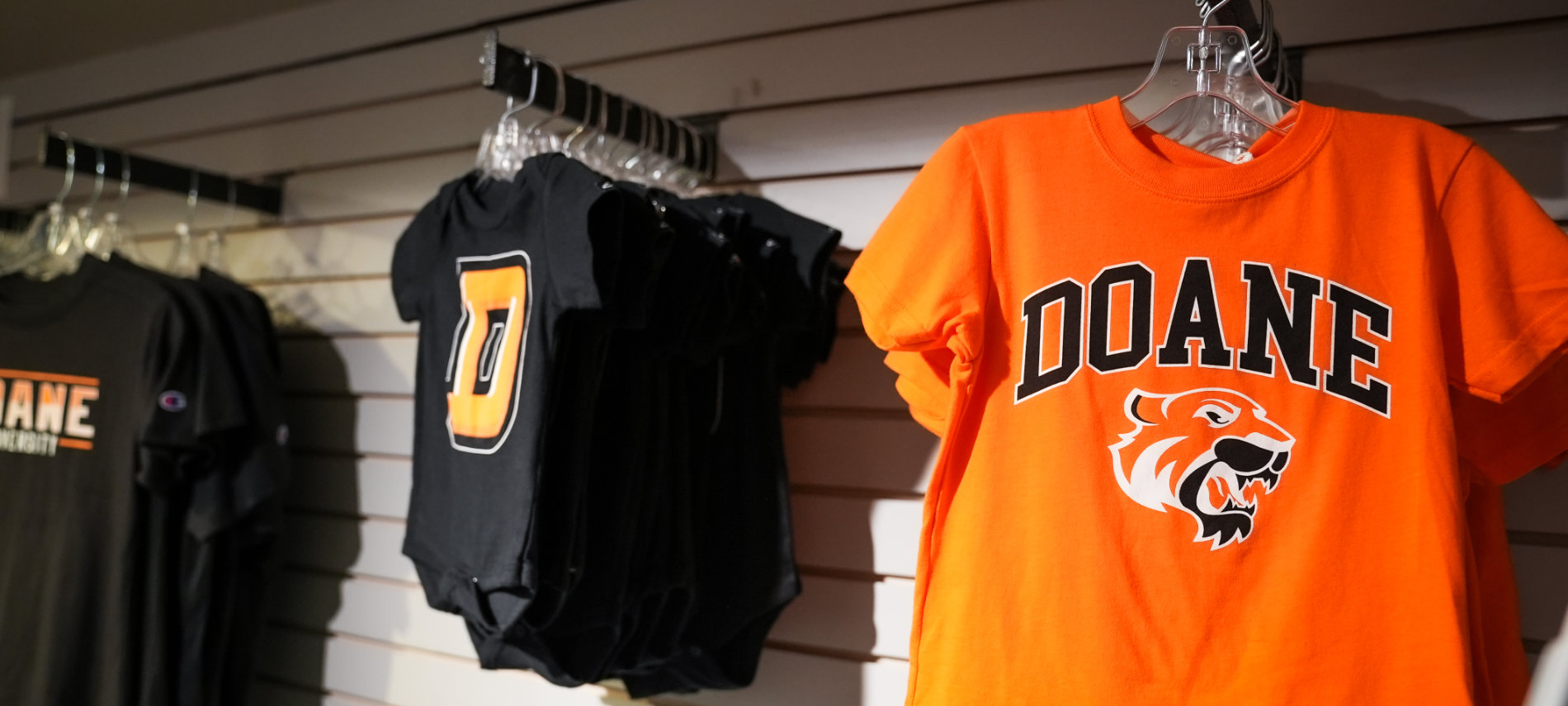 Clothing on display at the Doane bookstore