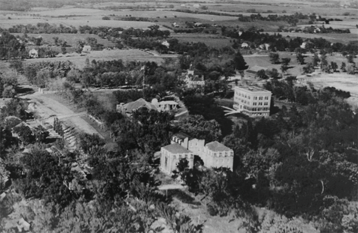 An aerial view of campus looking northeast (likely after 1910)