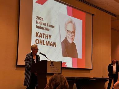 Kathy Ohlman speaks at the NMEA Hall of Fame ceremony